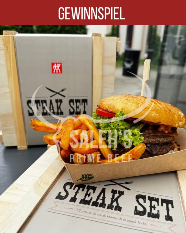 !GEWINNSPIEL!

Wir sind nun bereits vier Wochen in Betrieb und möchten uns bei euch bedanken!🙏 
Wir verlosen 2x ein exklusives Steak-Set von ZWILLING (je 6 Steakmesser + 6 Steakgabeln).
On top bekommt jeder Gewinner einen Burger seiner Wahl im Menü (+ Pommes und Getränk)!

So einfach bist du dabei:
	1.	Like diesen Beitrag
	2.	Markiere zwei Freunde in den Kommentaren, die  du beim nächsten Mal auf einen Burger einladen würdest.

Teilnahmeschluss: Freitag, 02.05.2025

Die Gewinner werden per Zufall ausgelost und hier am Wochenende bekannt gegeben.

Tausend Dank! 🙏

Euer Team von Saleh’s Prime Beef

🍔 🍀

#salehsprimebeef #burger #burgerlove #foodtruck #tasty #gewinnspiel